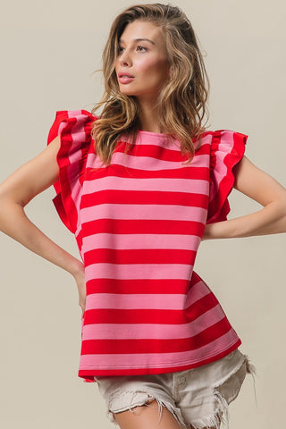 Textured Strip Ruffled Top | JQ Clothing Co.