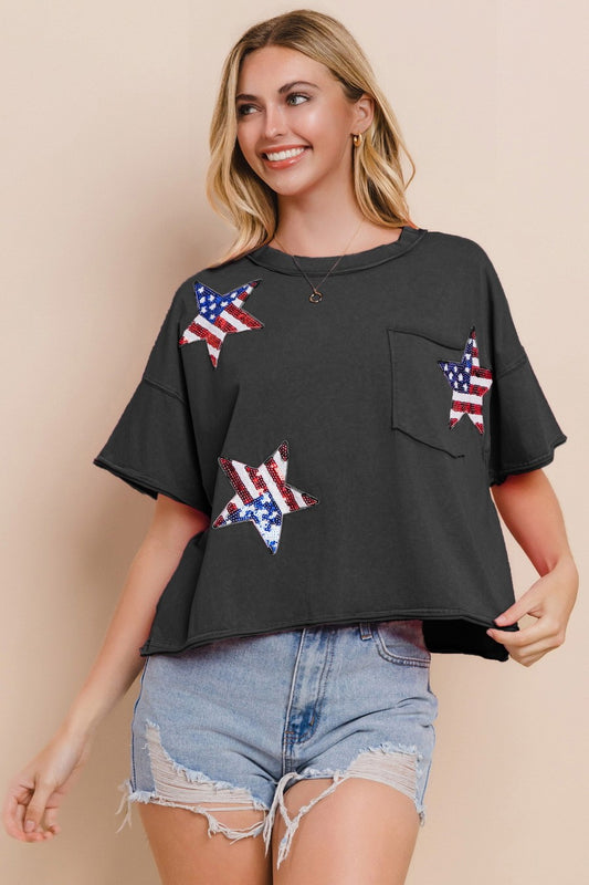 Flag Star Sequin Patch Top | JQ Clothing Co.