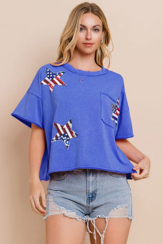 Flag Star Sequin Patch Top | JQ Clothing Co.