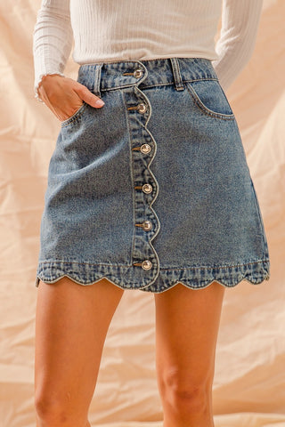 Scallop Buttoned Front Denim Skirt | JQ Clothing Co.