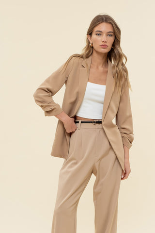 Khaki Ruched Sleeve Blazer | JQ Clothing Co.