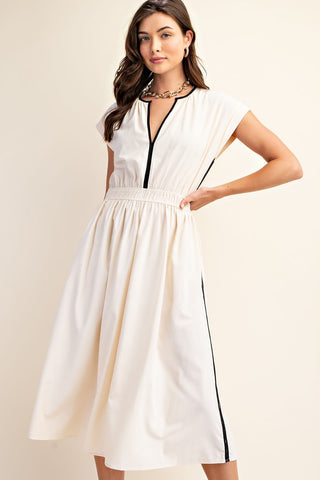 Piping Detailed Cream Dress | JQ Clothing Co.