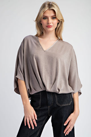 Feminine V-Neck Gathered Waist Top | JQ Clothing Co.