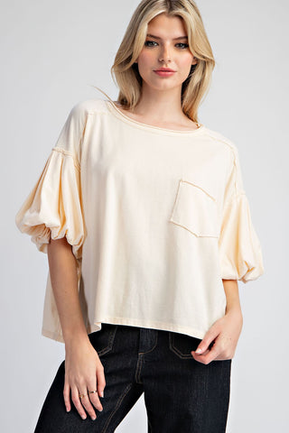 Casual Mineral Washed Puff Sleeve Top | JQ Clothing Co.