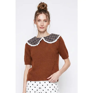 Sweater w/Plaid Peter Pan Collar