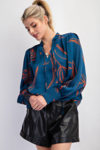 Printed Crinkled Satin Blouse | JQ Clothing Co.