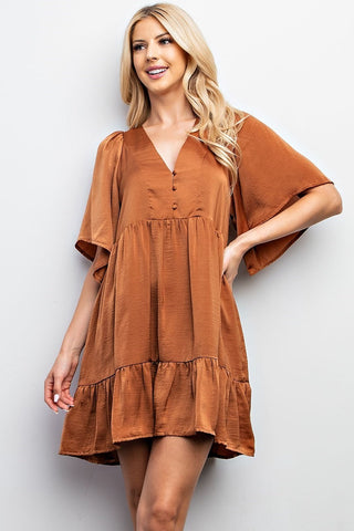 Flirty Camel Satin Mini Dress | JQ Clothing Co.