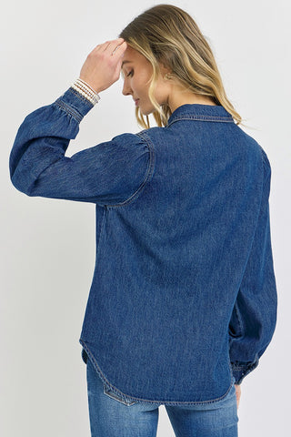 Risen Shirring Sleeve Relaxed Fit Denim Shirt