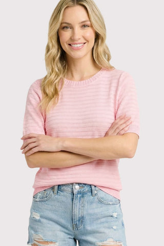 Pointelle Texture Striped Sweater