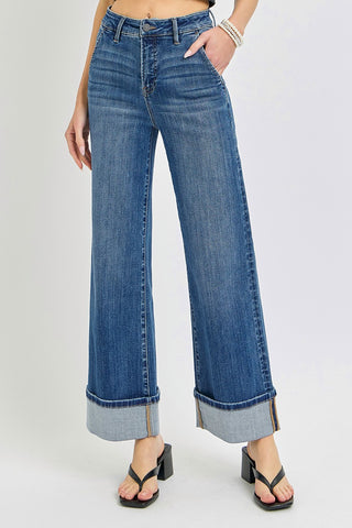 Risen TC HR Ankle Wide Cuffed Jeans