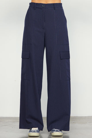 Pinstripe Cargo Pocket Wide Leg Pants | JQ Clothing Co.