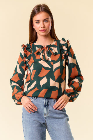 Abstract Tie Neck LS Blouse | JQ Clothing Co.