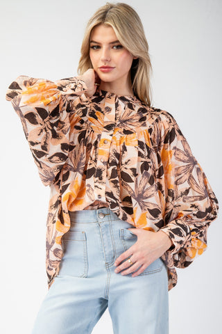 Pinecone Printed Bubble Sleeve Top | JQ Clothing Co.