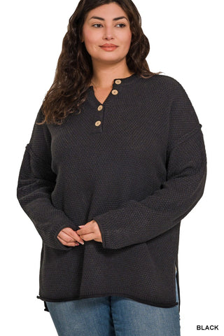 Curvy 4 Buttons Henley Sweater