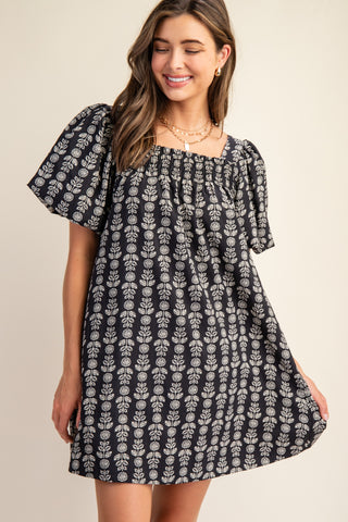 Printed Smocked Square Neck Dress | JQ Clothing Co.