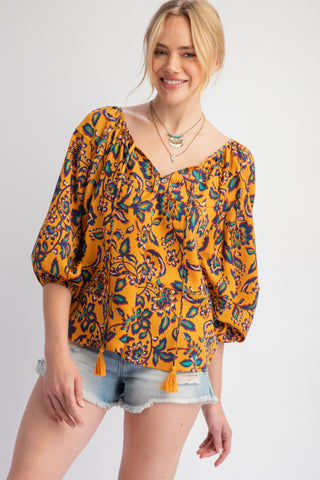 Gold Mirabelle Printed Satin Top | JQ Clothing Co.