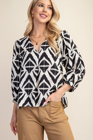 Bold Print V-Neck Blouse | JQ Clothing Co.