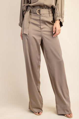 Metal D-Ring Belted Satin Pants | JQ Clothing Co.