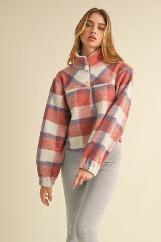 Savey Sherpa Plaid Quarter Zip | JQ Clothing Co.