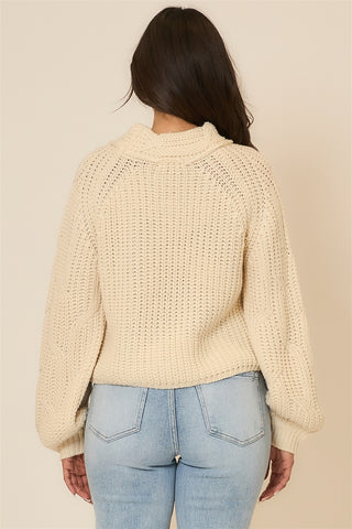 Mock Neck Cable Knit Sleeve Sweater
