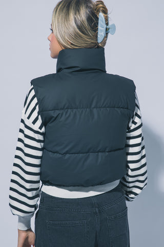 High Neck Cropped Puffer Vest