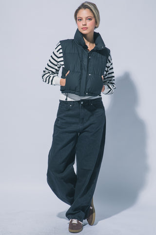 High Neck Cropped Puffer Vest