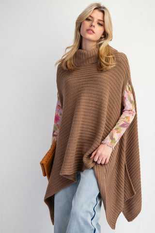 Mocha Turtleneck Knit Poncho | JQ Clothing Co.