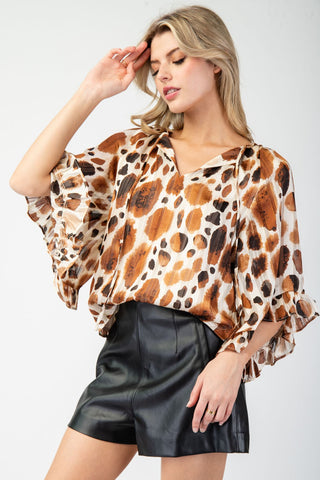 Brown Spotted 1/2 Sleeve Blouse | JQ Clothing Co.