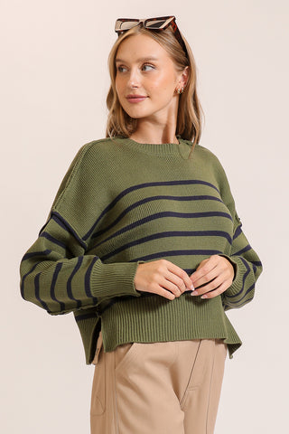 Olive/Navy Oversized Striped Sweater | JQ Clothing Co.