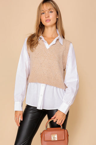 Diamond-Patterned Knitted Shirt & Vest | JQ Clothing Co.