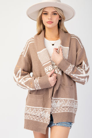 Mocha Ethnic Pattern Cardigan | JQ Clothing Co.