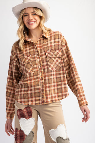 Plaid Min Washed Crop Shirt | JQ Clothing Co.