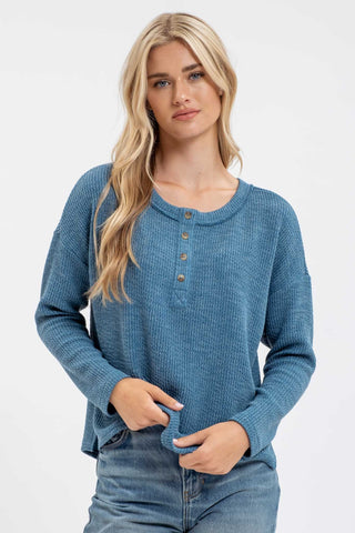 Dusty Teal Henley Top | JQ Clothing Co.