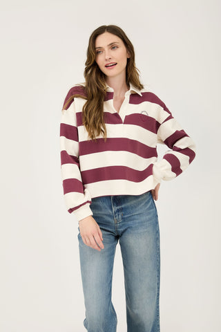 Oxblood Striped Polo Knit Top | JQ Clothing Co.