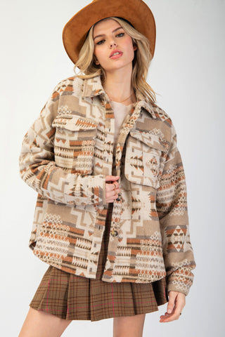 Ethnic Print Fleece Shacket | JQ Clothing Co.