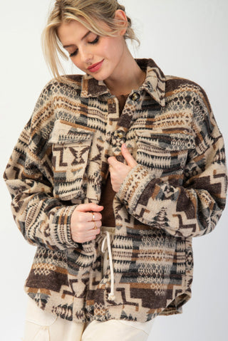 Ethnic Print Fleece Shacket | JQ Clothing Co.