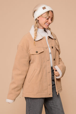 Cozy Taupe Corduroy Sherpa Collar Jacket