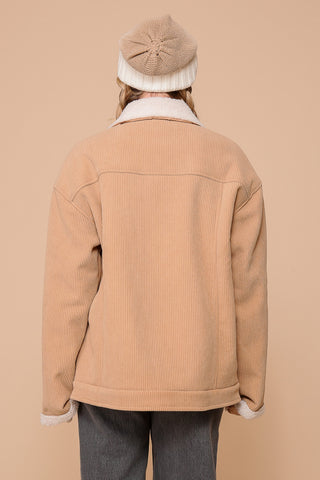 Cozy Taupe Corduroy Sherpa Collar Jacket