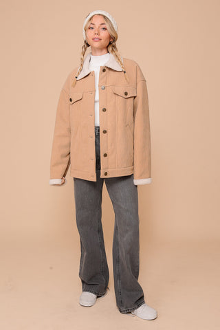 Cozy Taupe Corduroy Sherpa Collar Jacket