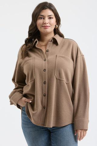 Curvy Rib Knit Button Up Top | JQ Clothing Co.