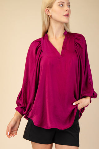 Shirring Sleeve V-Neck Top | JQ Clothing Co.