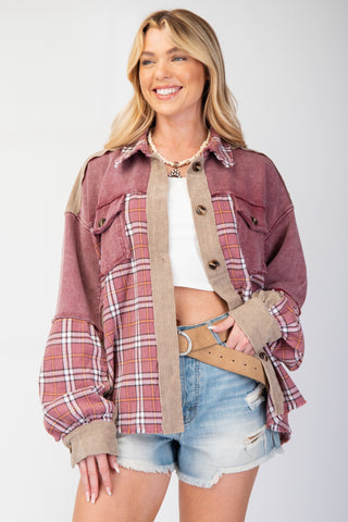 Corduroy Plaid Mix Shacket