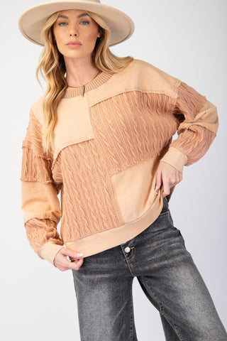 Calista Camel Textured Mix Pullover | JQ Clothing Co.