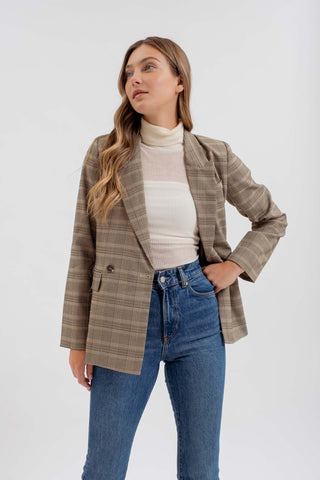 Khaki Plaid Collared Blazer | JQ Clothing Co.