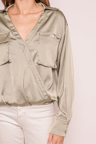 Satin Blouse with Chest Pockets | JQ Clothing Co.