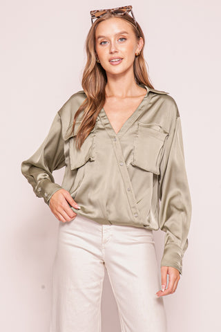 Satin Blouse with Chest Pockets | JQ Clothing Co.