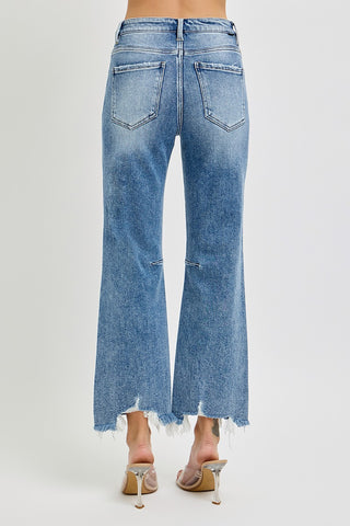 Risen HR Crop Str Distressed Hem Jeans