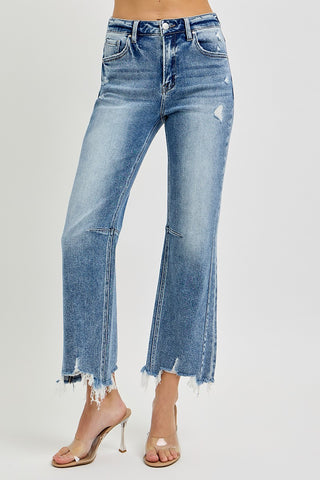 Risen HR Crop Str Distressed Hem Jeans