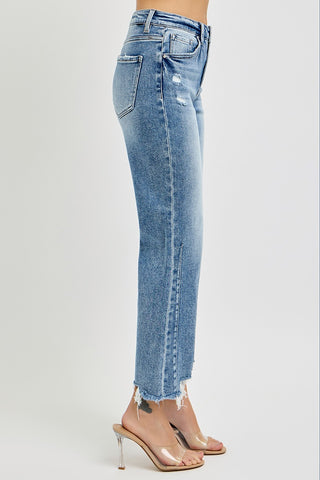 Risen HR Crop Str Distressed Hem Jeans