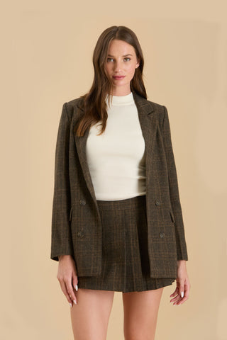 Mocha Plaid Front Button Blazer | JQ Clothing Co.